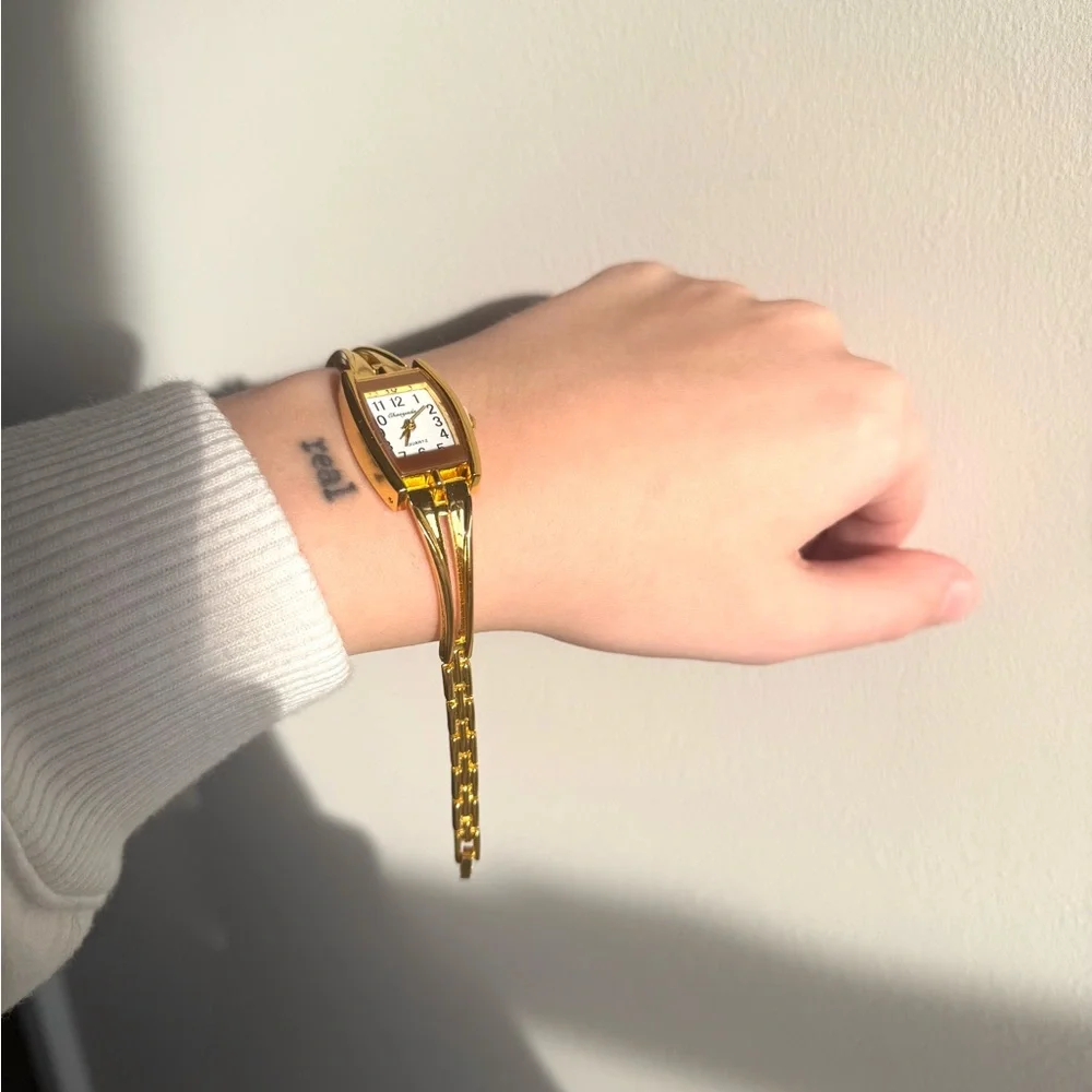 Gold Rectangular Face Chain-Link Watch - Picture 2 of 4